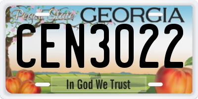 GA license plate CEN3022
