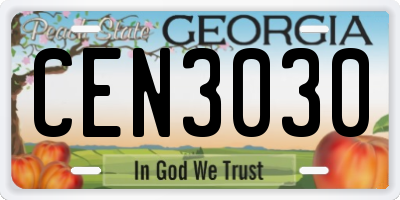GA license plate CEN3030