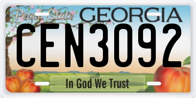 GA license plate CEN3092