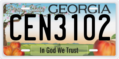 GA license plate CEN3102