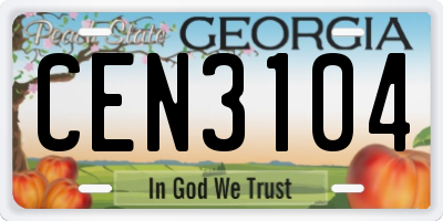 GA license plate CEN3104