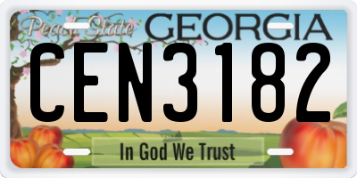 GA license plate CEN3182