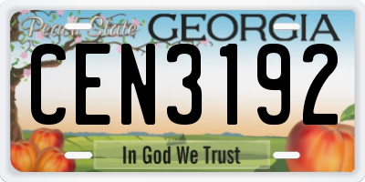 GA license plate CEN3192