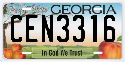 GA license plate CEN3316