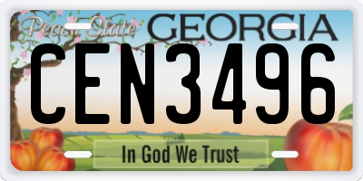 GA license plate CEN3496