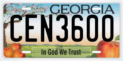 GA license plate CEN3600