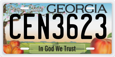 GA license plate CEN3623