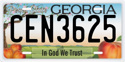 GA license plate CEN3625
