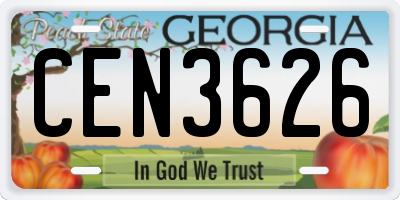 GA license plate CEN3626