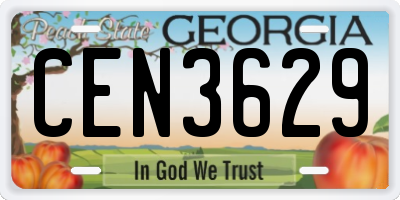 GA license plate CEN3629