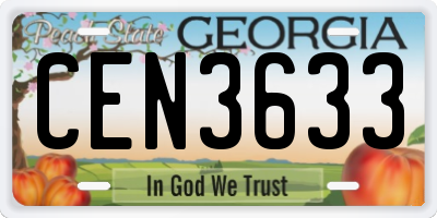 GA license plate CEN3633
