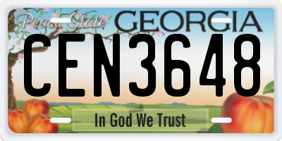 GA license plate CEN3648