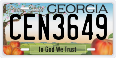GA license plate CEN3649