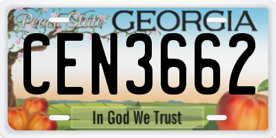 GA license plate CEN3662