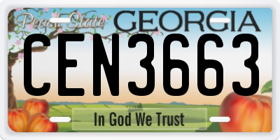 GA license plate CEN3663