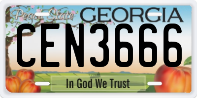 GA license plate CEN3666