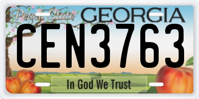 GA license plate CEN3763