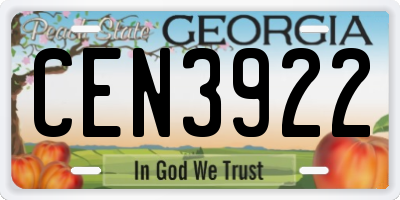 GA license plate CEN3922
