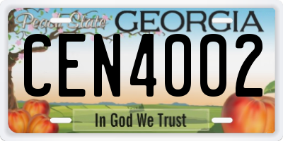 GA license plate CEN4002