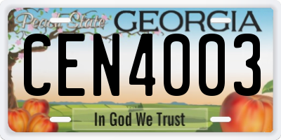 GA license plate CEN4003