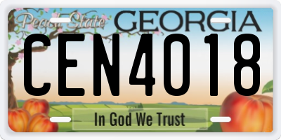 GA license plate CEN4018