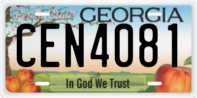 GA license plate CEN4081