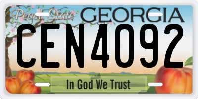 GA license plate CEN4092