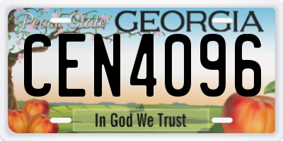 GA license plate CEN4096