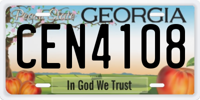GA license plate CEN4108