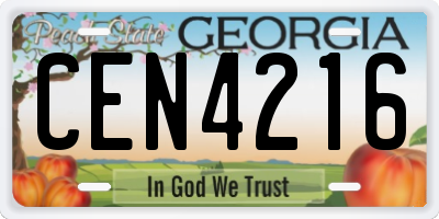 GA license plate CEN4216
