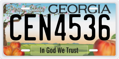 GA license plate CEN4536