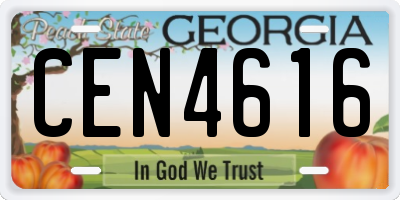 GA license plate CEN4616