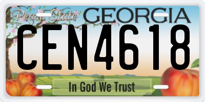 GA license plate CEN4618