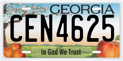 GA license plate CEN4625