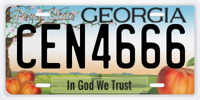 GA license plate CEN4666