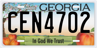 GA license plate CEN4702