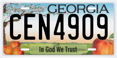 GA license plate CEN4909
