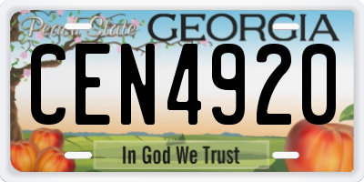 GA license plate CEN4920