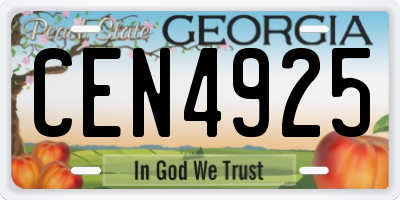 GA license plate CEN4925