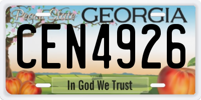 GA license plate CEN4926