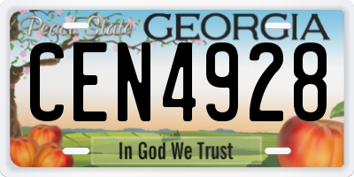 GA license plate CEN4928