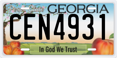 GA license plate CEN4931