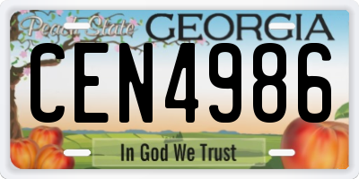 GA license plate CEN4986