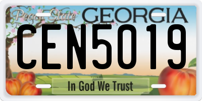 GA license plate CEN5019