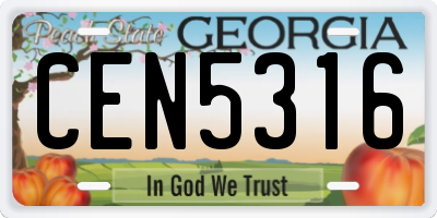 GA license plate CEN5316
