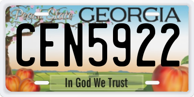GA license plate CEN5922