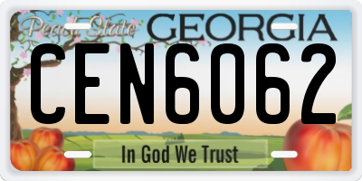 GA license plate CEN6062