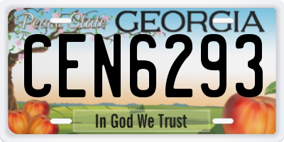 GA license plate CEN6293