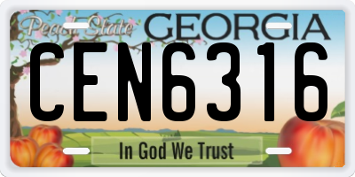 GA license plate CEN6316