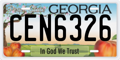 GA license plate CEN6326